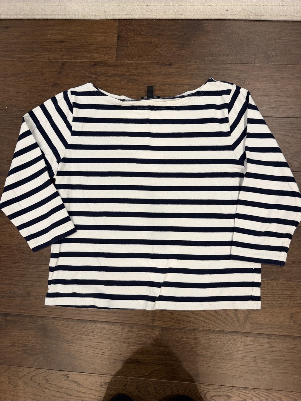 J. Crew Navy and White Striped Boatneck 3/4 Sleeve Top Large C60-034